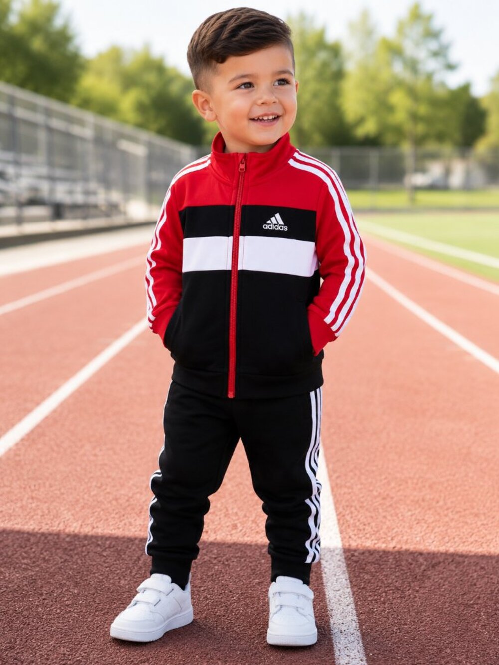NWT Adidas Toddler Boy 2-Piece Track Suit 24 Months Red Black White Athletic